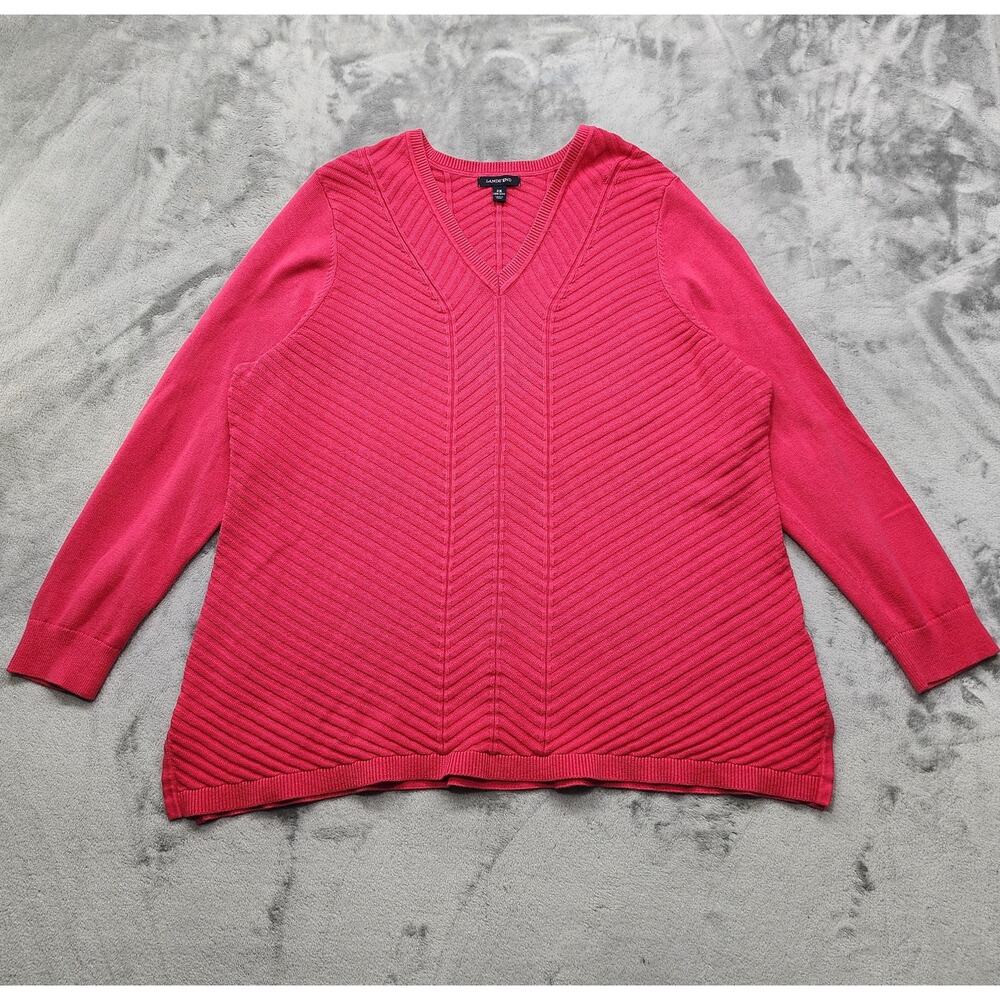 Lands End Sweater Womens 2X Pink V-Neck Long‎ Sleeve Pullover Cotton Knit Casual